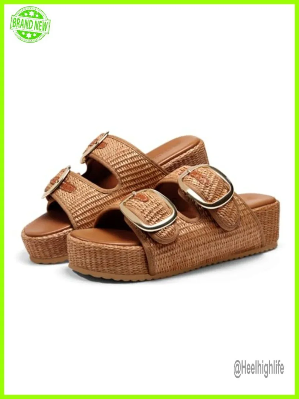 Women's Raffia Platform Espadrille Sandals Slip On Slides Summer Beach Shoes